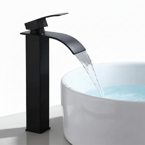 Lelux Alto Serie hoge opbouwkraan voor wastafels met brede uitloop in mat zwart 